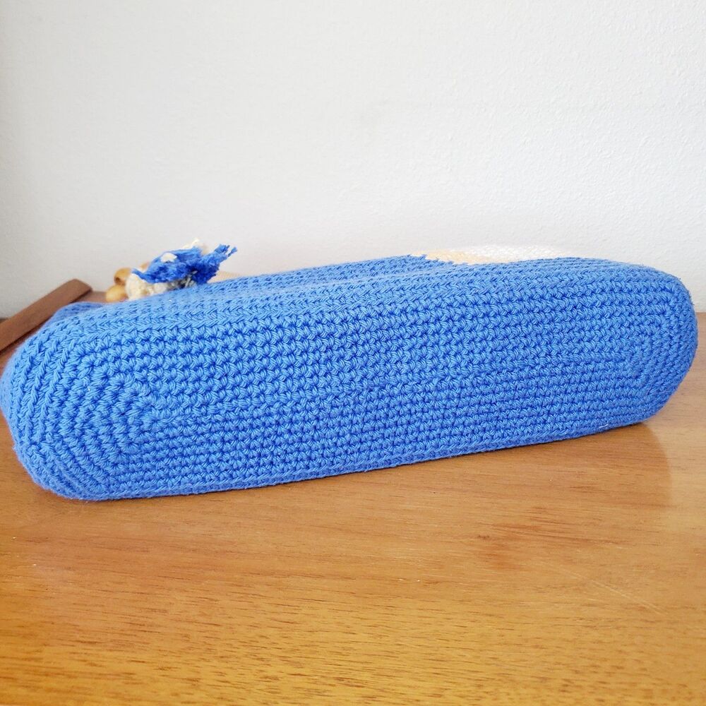 Handmade Knit Crochet Purse Hand Bag Summer Blue White Casual Beach Tiki - Picture 5 of 12